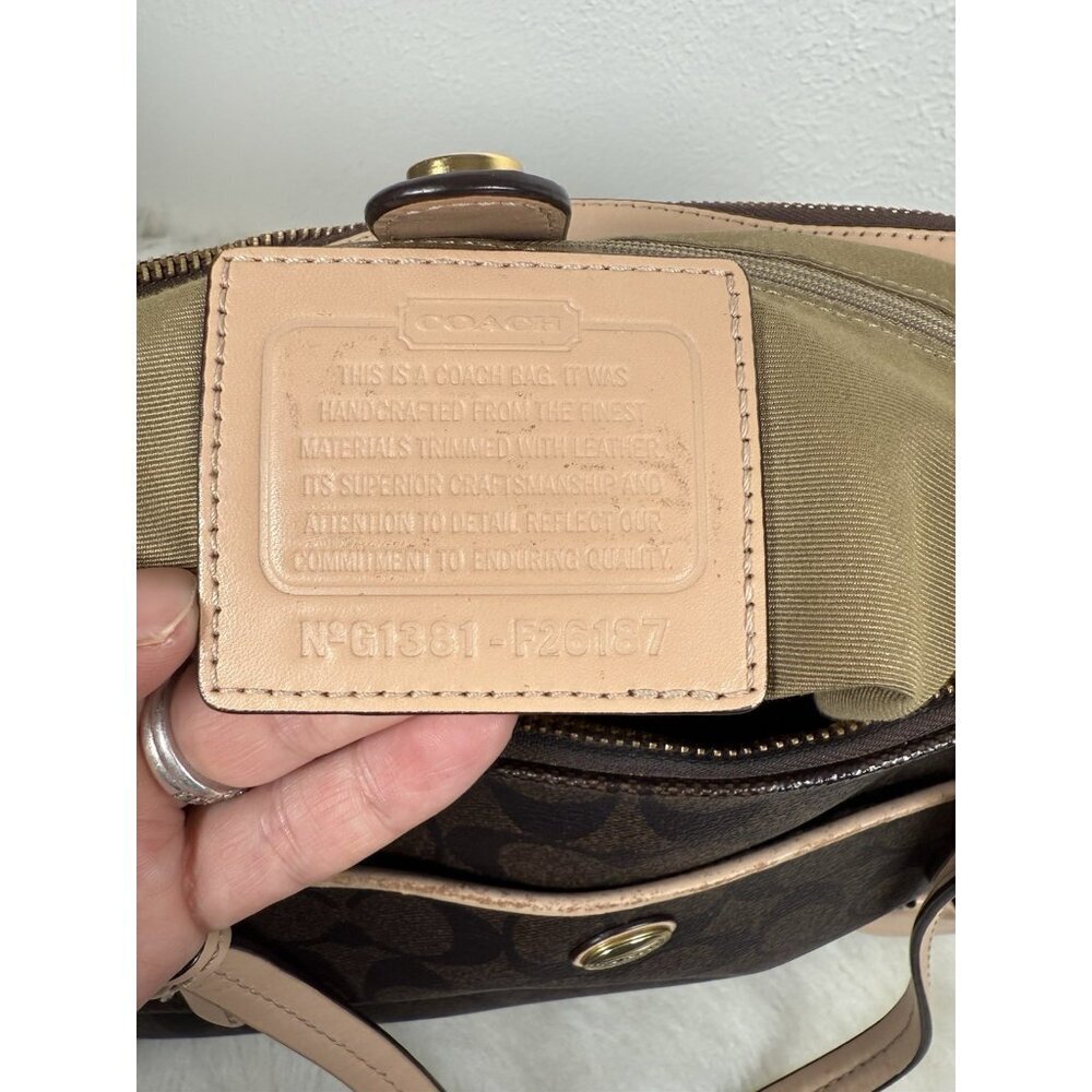 Coach Signature Peyton Double Zip Carryall Tote Shoulder Bag Purse Brown F26187 - Picture 5 of 16